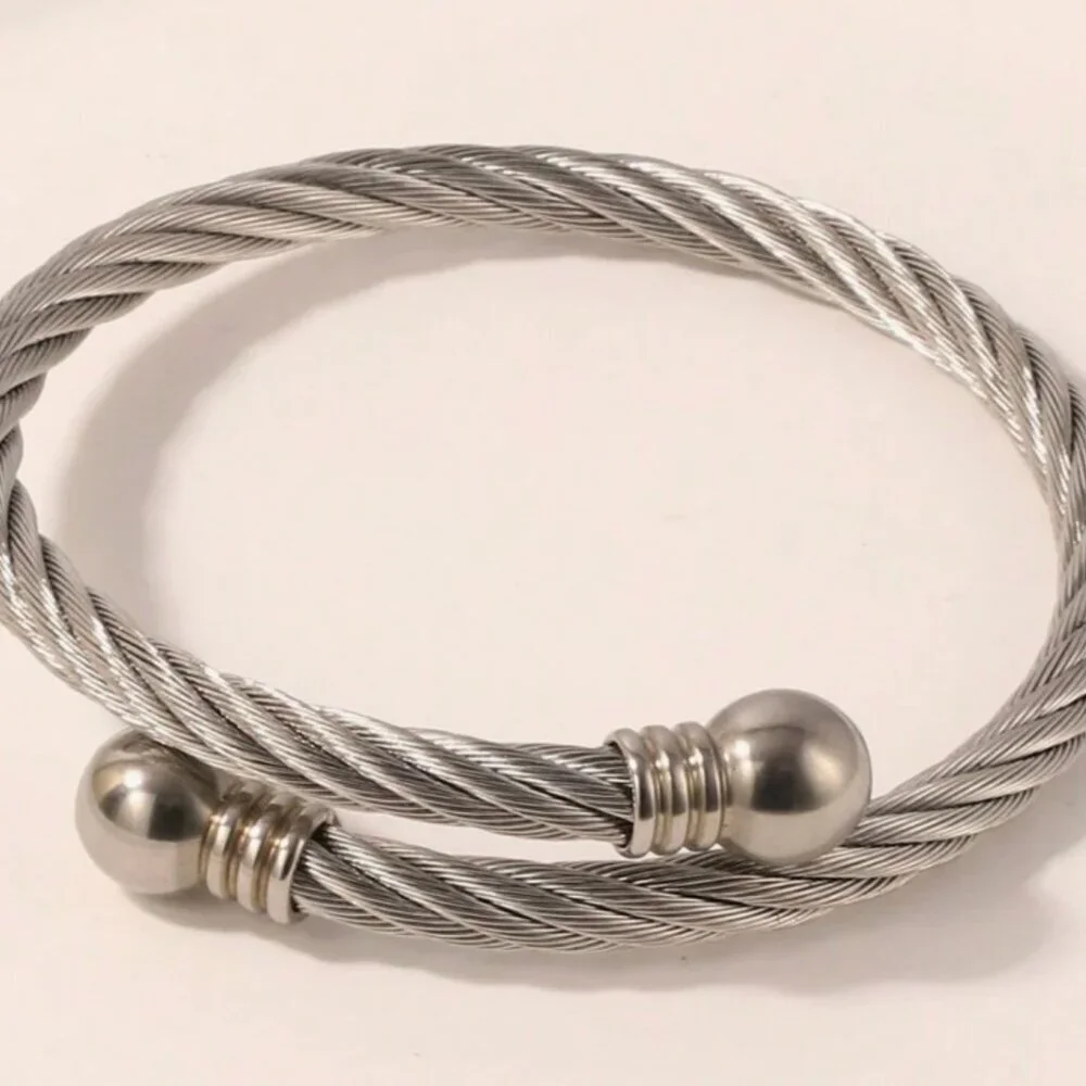 Silver Cable Twisted Wired  Bracelet  Three pieces Set Silver  Plated - Picture 3 of 6